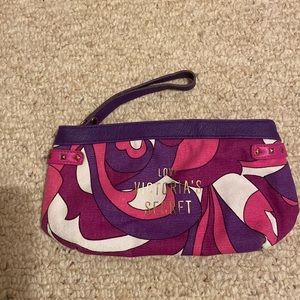 Victoria’s Secret wristlet, zipper top, wrist strap, gold Victoria’sSecret print